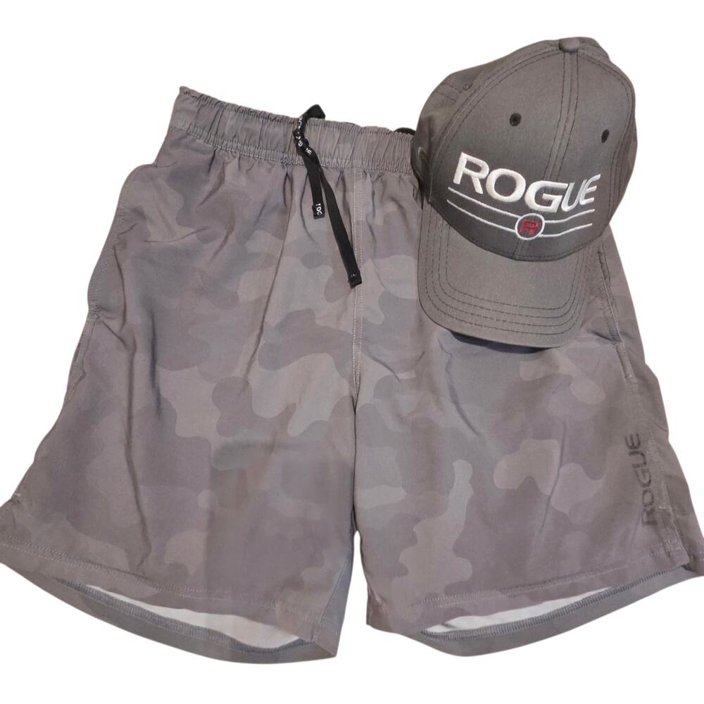 Rogue Fittness Athletic Shorts & Matcing Adjustable Snap Back Baseball Cap sz S